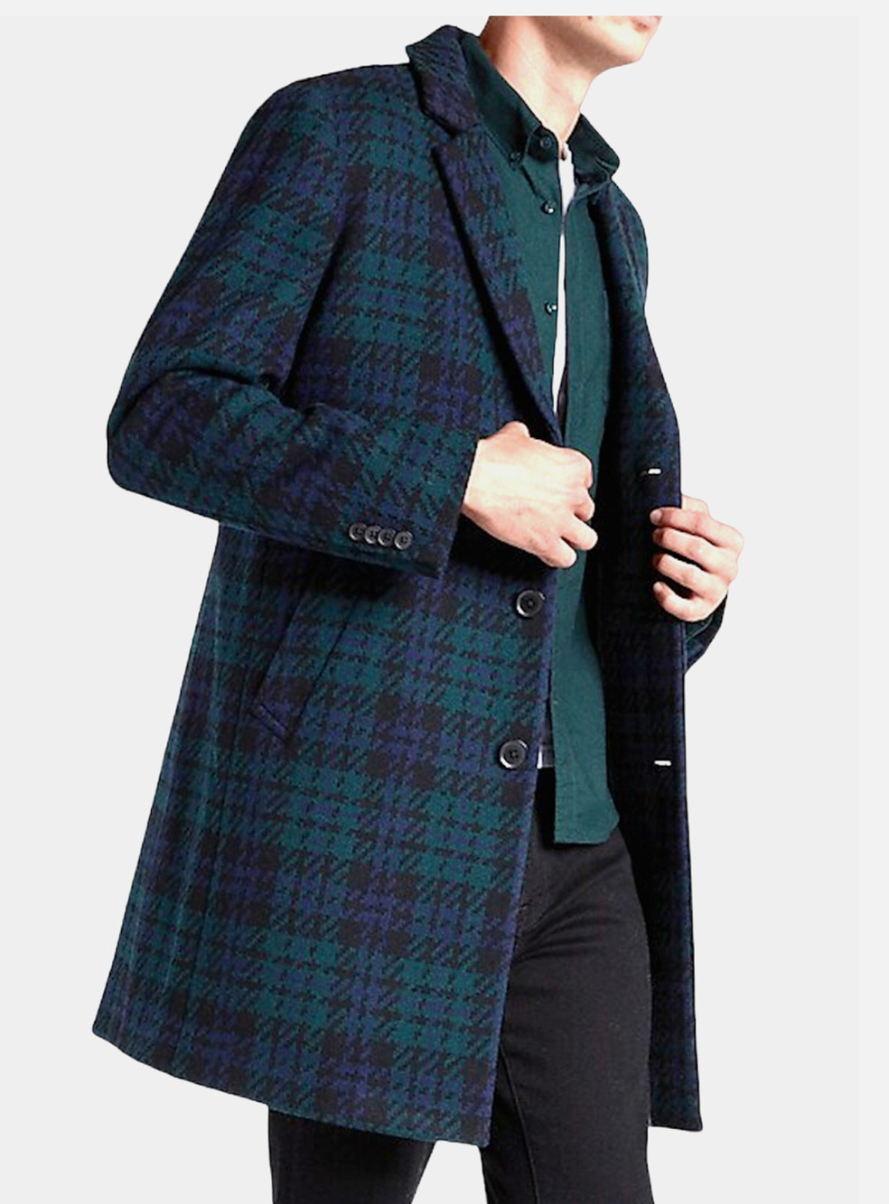 NWT EXPRESS MEN'S BLUE WATCH PLAID WOOL BLEND TOPCOAT COAT SZ S